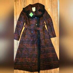 NEW "798$ - 50% Off" Kate Spade Multi Tweed Fringe Coat Multicolor Size-0